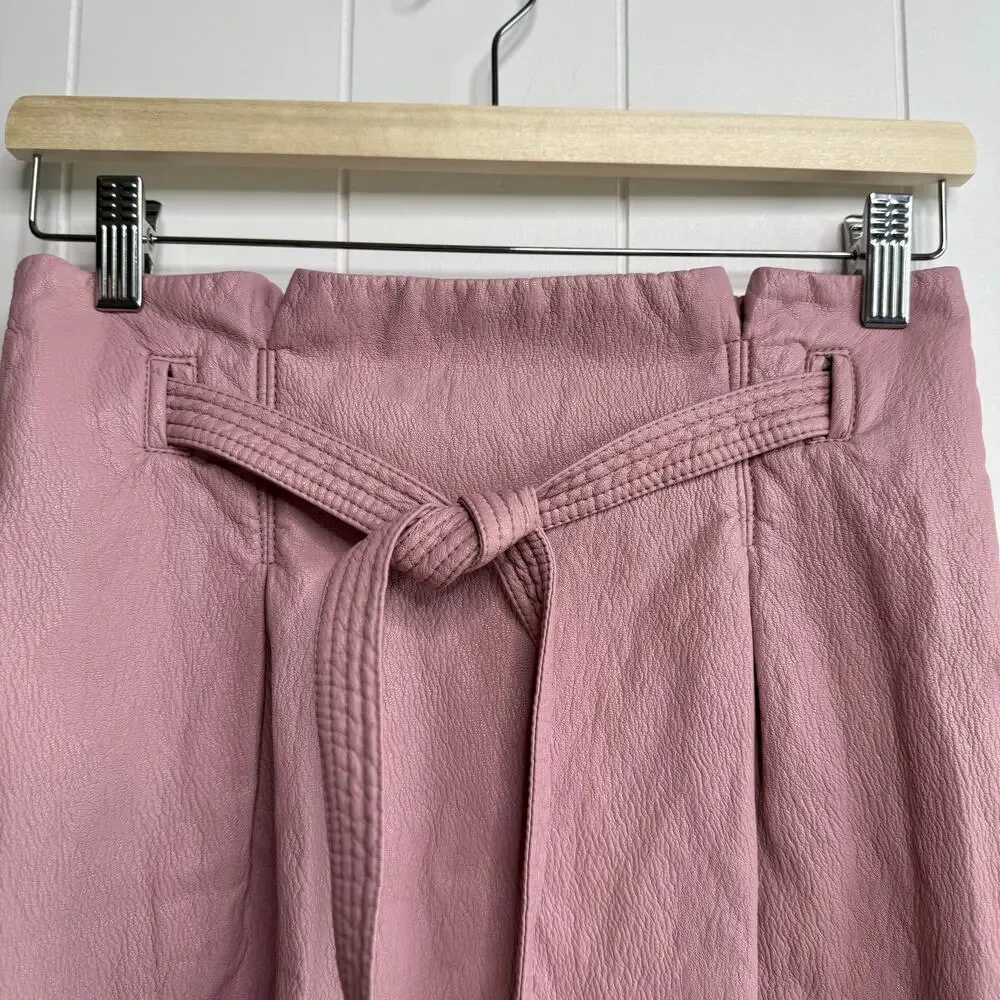 Free People mini skirt paperbag belted vegan leather pleated 4 mauve boho